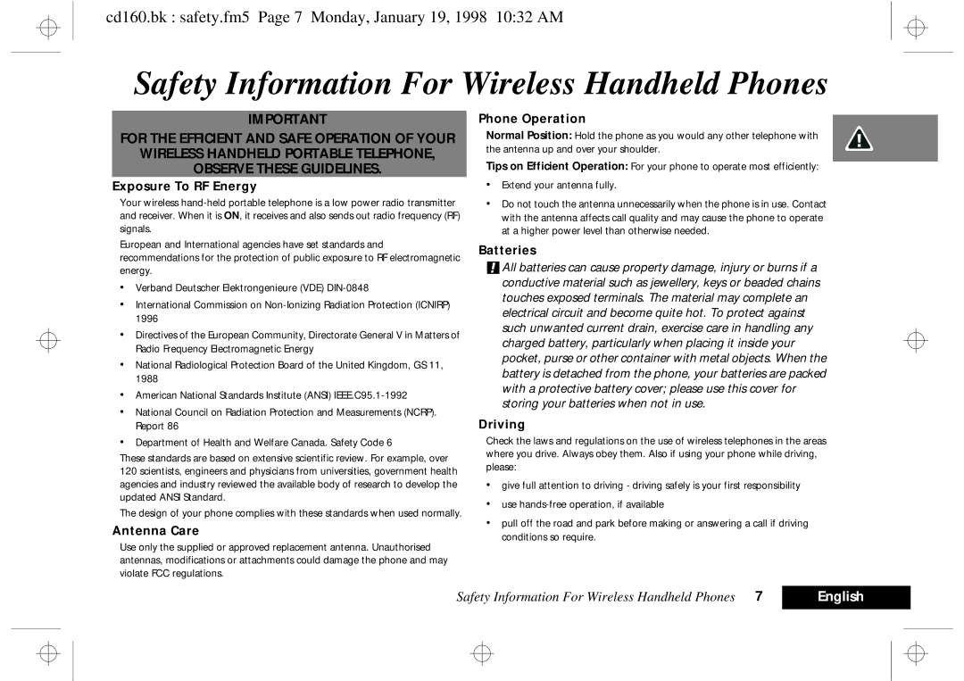 Motorola cd 160 manual Safety Information For Wireless Handheld Phones 