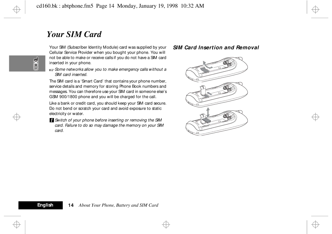 Motorola cd 160 manual Your SIM Card 