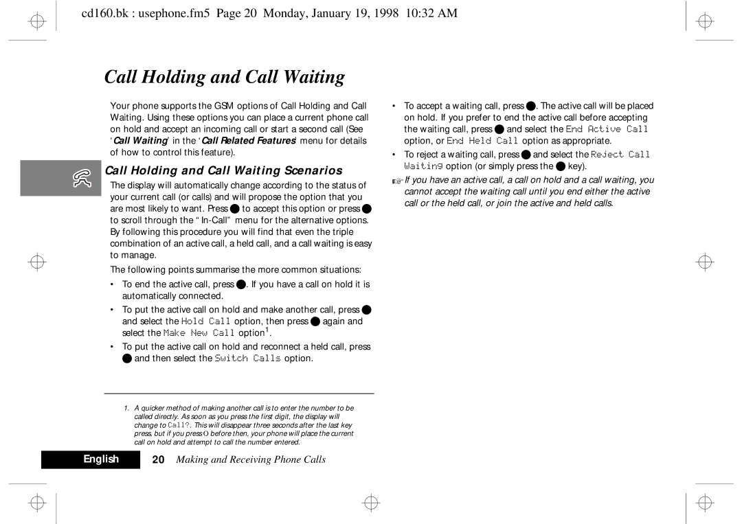 Motorola cd 160 manual Call Holding and Call Waiting Scenarios 