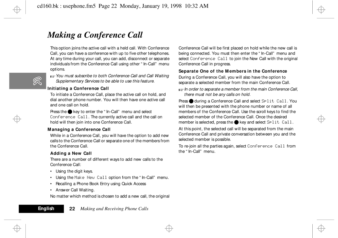 Motorola cd 160 Making a Conference Call, Initiating a Conference Call, Managing a Conference Call, Adding a New Call 