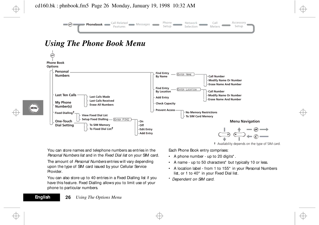 Motorola cd 160 manual Using The Phone Book Menu 