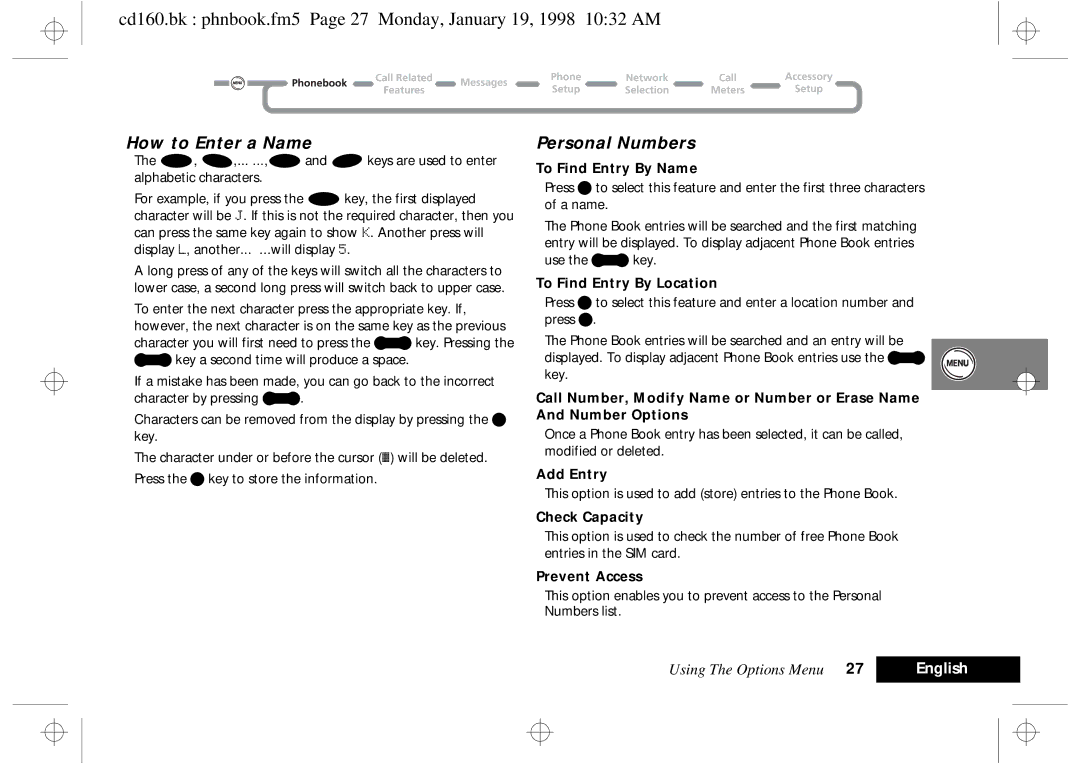 Motorola cd 160 manual How to Enter a Name, Personal Numbers 