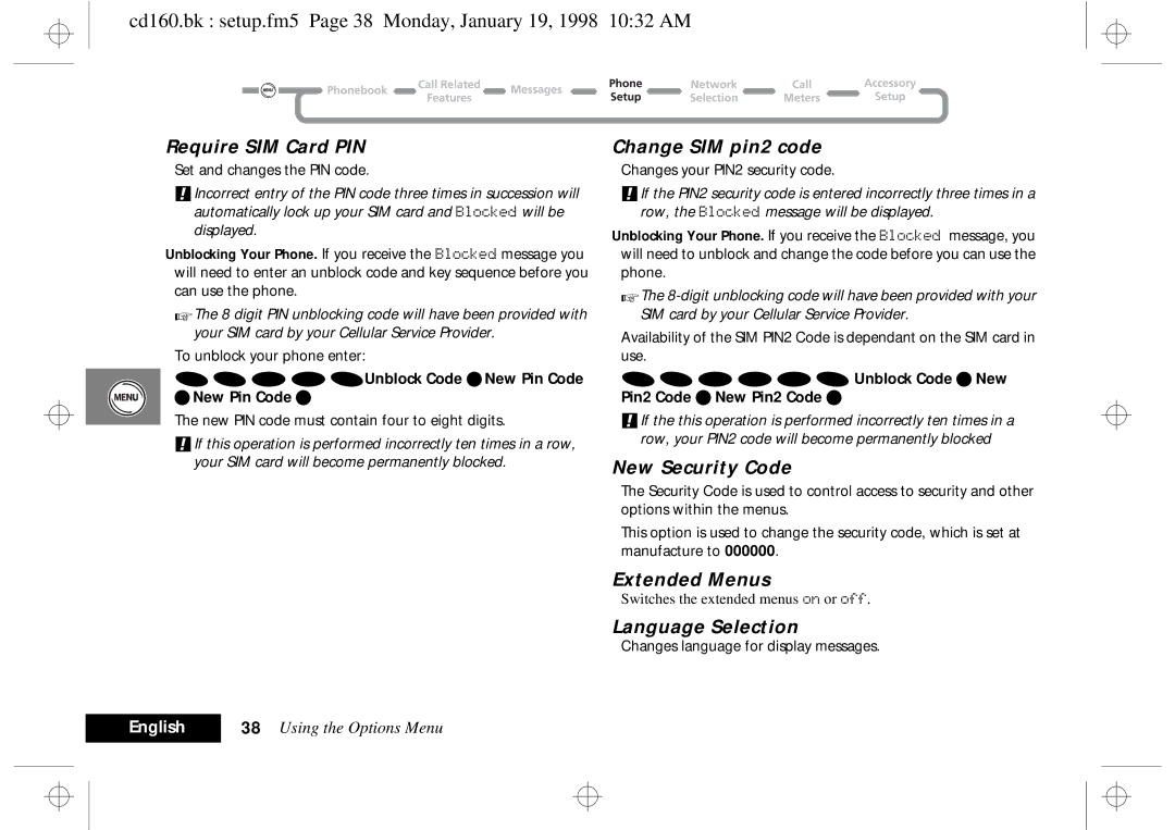 Motorola cd 160 manual Cd160.bk setup.fm5 Page 38 Monday, January 19, 1998 1032 AM 