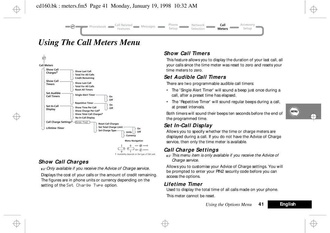 Motorola cd 160 manual Using The Call Meters Menu 