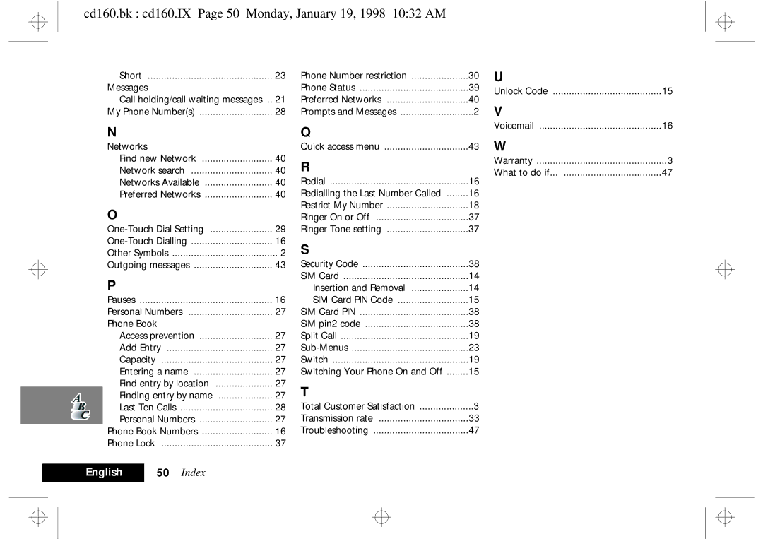 Motorola cd 160 manual Cd160.bk cd160.IX Page 50 Monday, January 19, 1998 1032 AM 