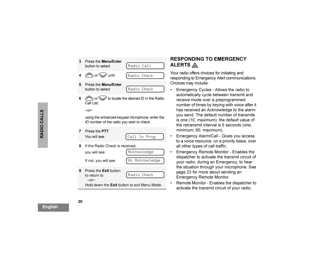 Motorola CDM1250 manual 56321,1*7205*1& $/576E, ‡ Phujhqf\&\Fohv$Oorzvwkhudglrwr, ‡ PHUJHQF\5HPRWH0RQLWRUQDEOHVWKH 