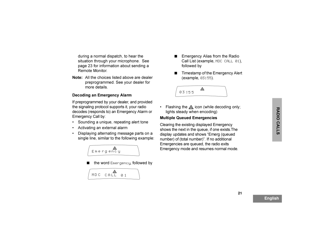 Motorola CDM1250 manual Hfrglqjdqphujhqf\$Odup, 0XOWLSOH4XHXHGPHUJHQFLHV 