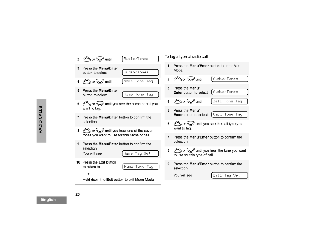 Motorola CDM1250 manual $XGLR7RQHV, 1DPH7RQH7DJ, 1DPH7DJ6HW, 7RWDJDW\SHRIUDGLRFDOO, DOO7RQH7DJ 