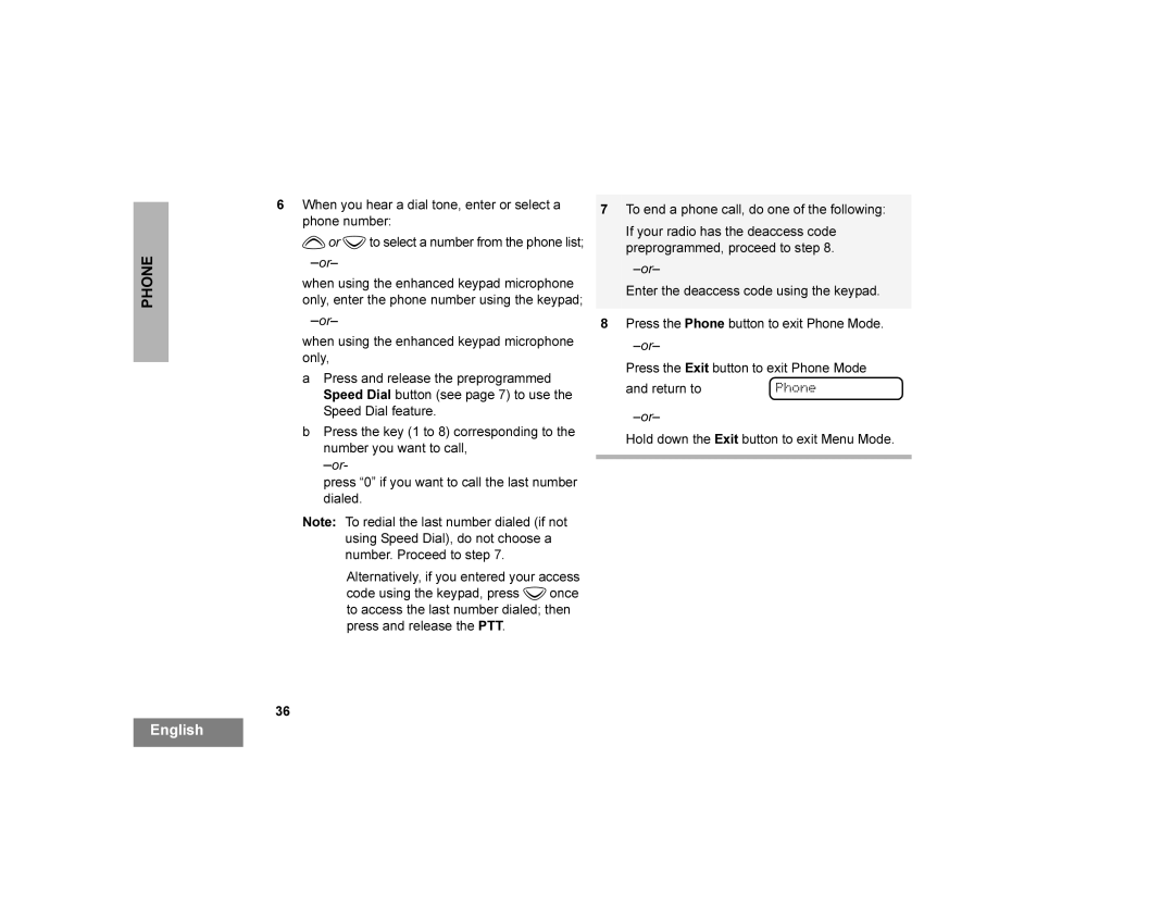 Motorola CDM1250 manual Skrqhqxpehu, Gldohg, Qwhuwkhghdffhvvfrghxvlqjwkhnh\Sdg, Dqguhwxuqwr 3KRQH 