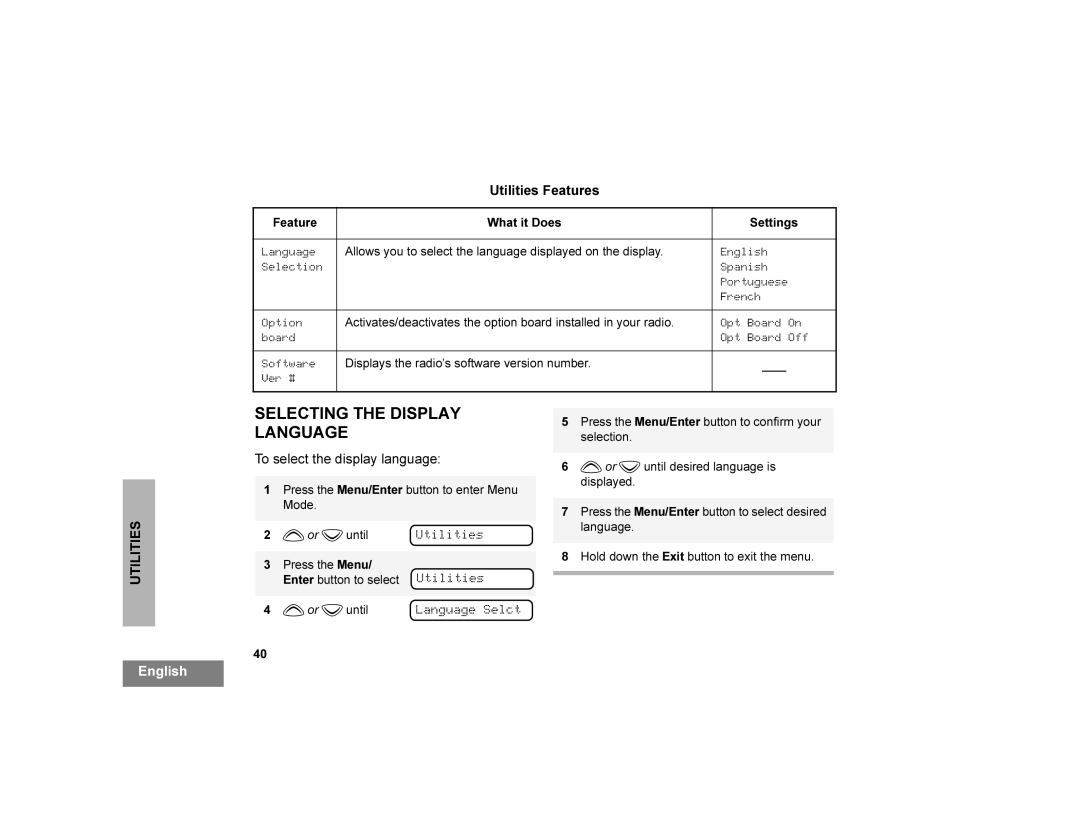 Motorola CDM1250 manual 1*7+,63/$, $1*8$, DQJXDJH6HOFW 