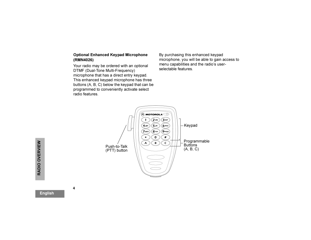 Motorola CDM1250 manual Vhohfwdeohihdwxuhv \SDG, 2SWLRQDOQKDQFHG.H\SDG0LFURSKRQH 