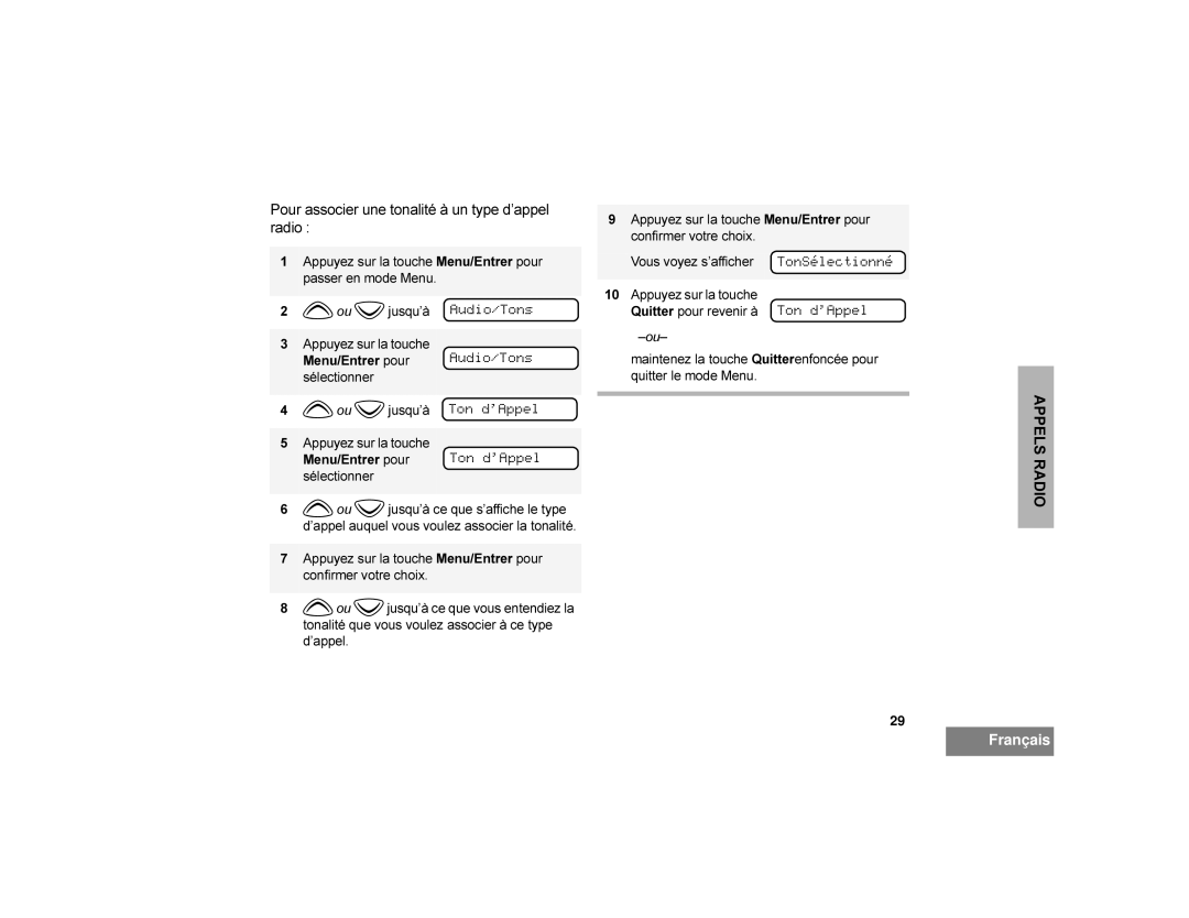 Motorola CDM1250 manual Ton d’Appel 