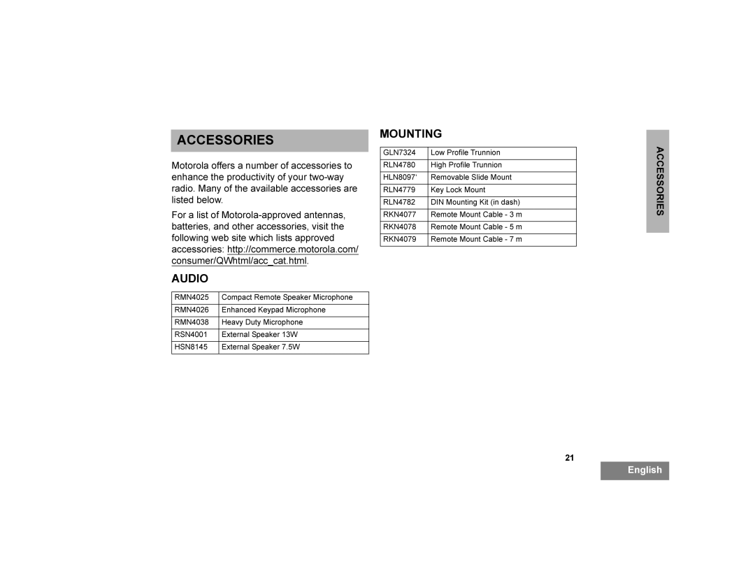 Motorola CDM750 manual $8,2, DFFHVVRULHV+ KWW Frpp UF Prwrurodfrp, FRQVXPHU4KWPODFFBFDW Kwpo 