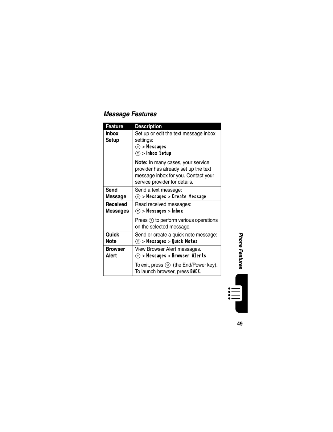 Motorola C341a, CDMA manual Message Features 