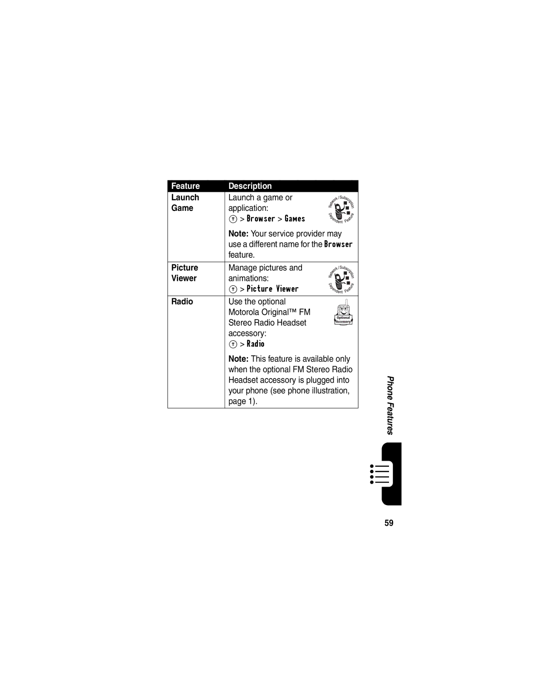 Motorola C341a, CDMA manual Game, Picture, Viewer, Radio 