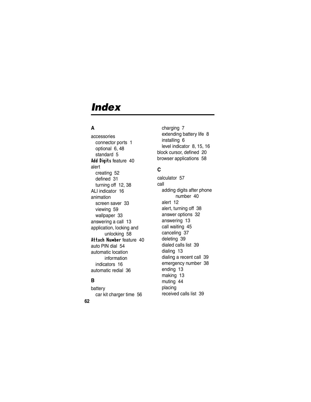 Motorola CDMA, C341a manual Index 