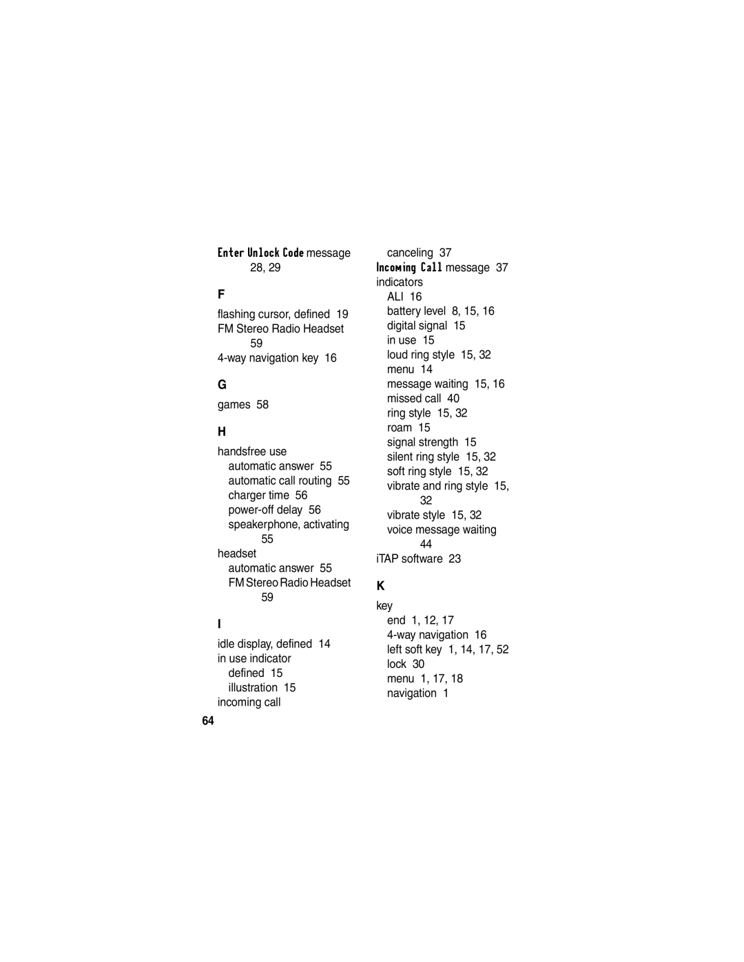 Motorola CDMA, C341a manual Enter Unlock Code message 28 