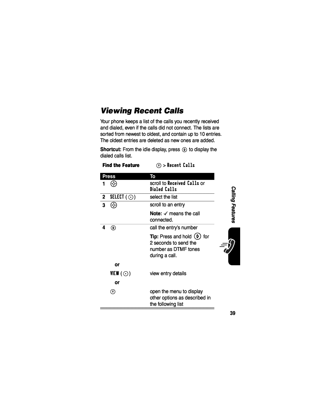 Motorola C341a, CDMA manual Viewing Recent Calls, Press 