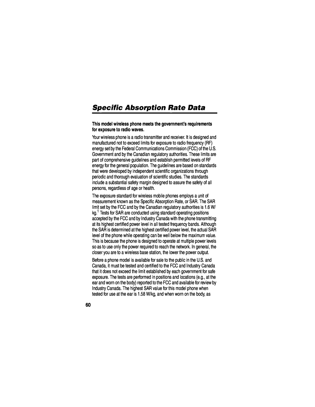 Motorola CDMA, C341a manual Specific Absorption Rate Data 