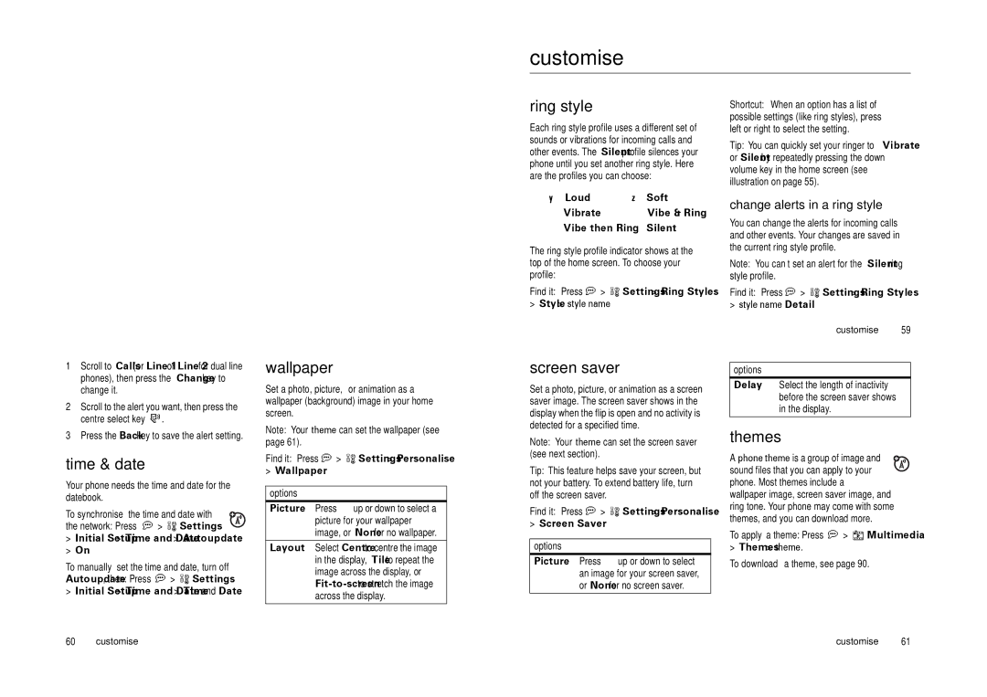 Motorola Cell Phone manual Customise 