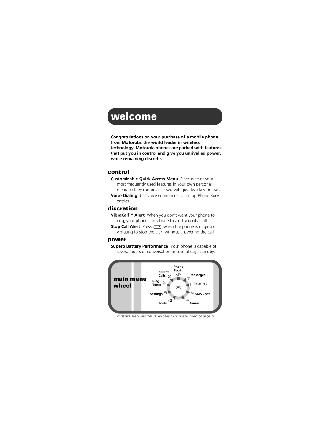 Motorola CELLPHONE manual Welcome 