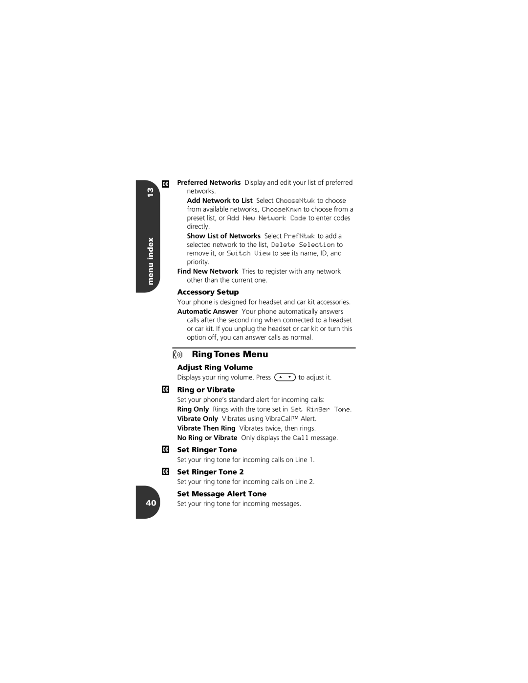 Motorola CELLPHONE manual § Ring Tones Menu 