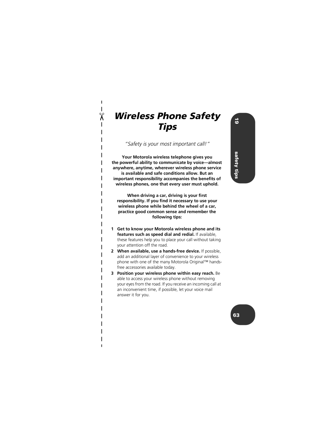 Motorola CELLPHONE manual Tips, Safety tips 