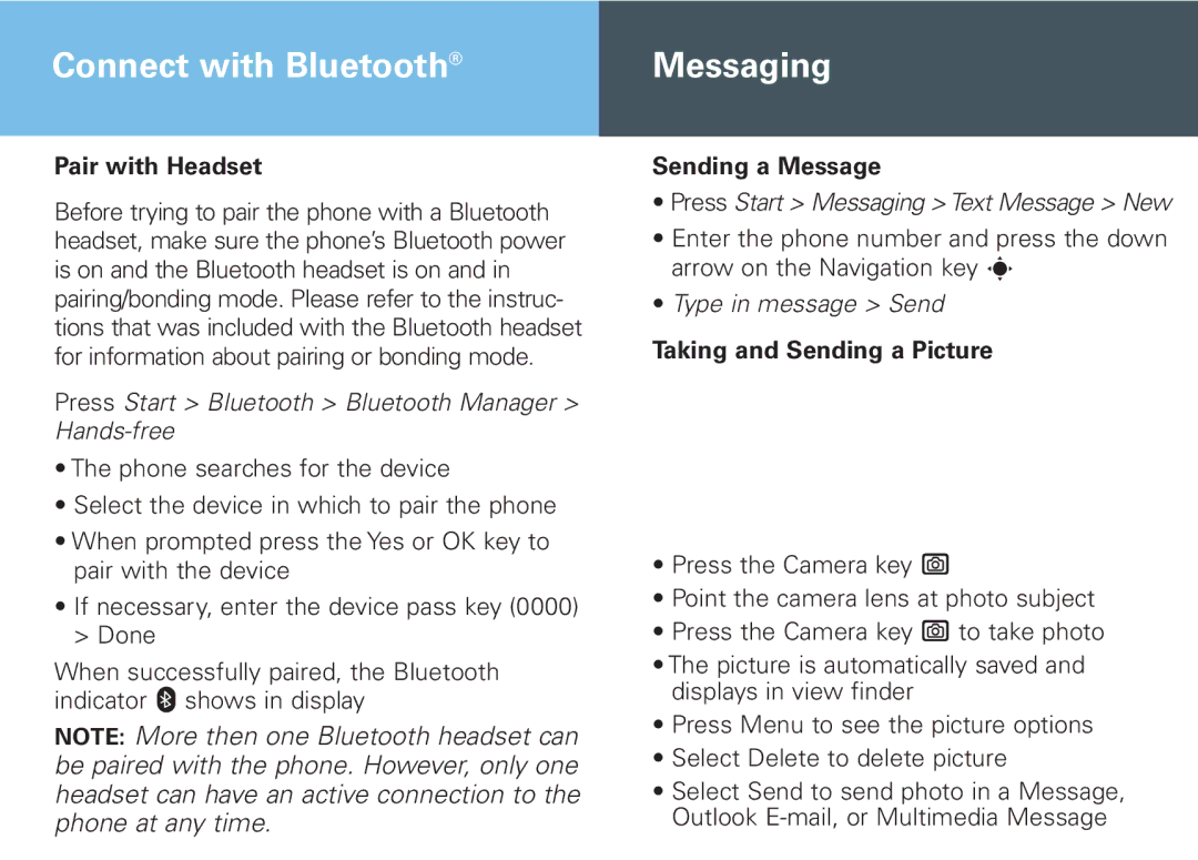 Motorola Cellular Telephone and PDA manual Connect with Bluetooth Messaging, Pair with Headset, Sending a Message 