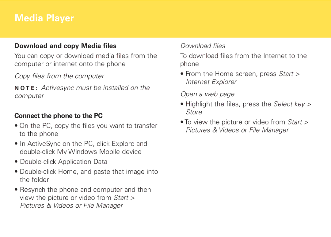 Motorola Cellular Telephone and PDA Download and copy Media files, Connect the phone to the PC, Download files, Open a web 