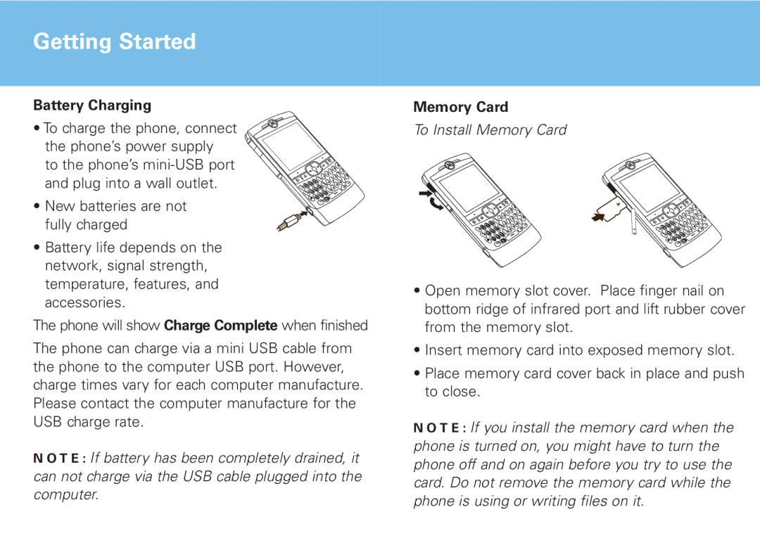 Motorola Cellular Telephone and PDA manual Battery Charging, To Install Memory Card 