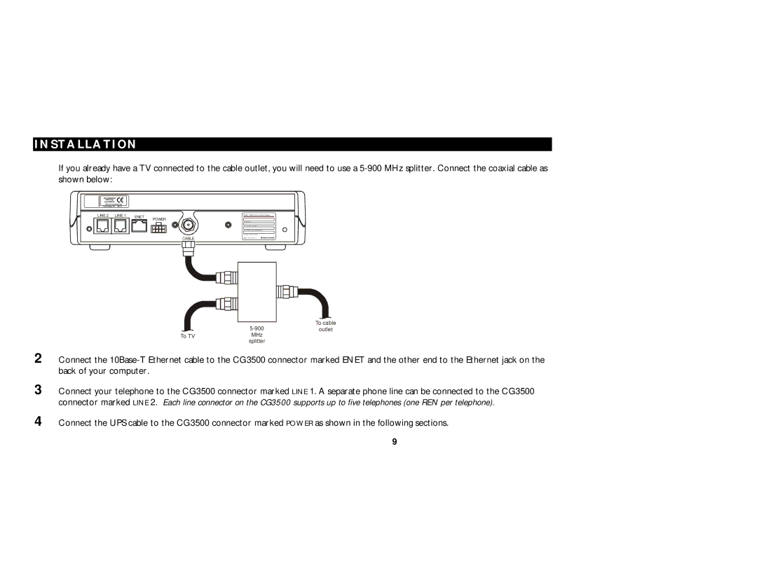 Motorola CG3500 manual To cable Outlet To TV 