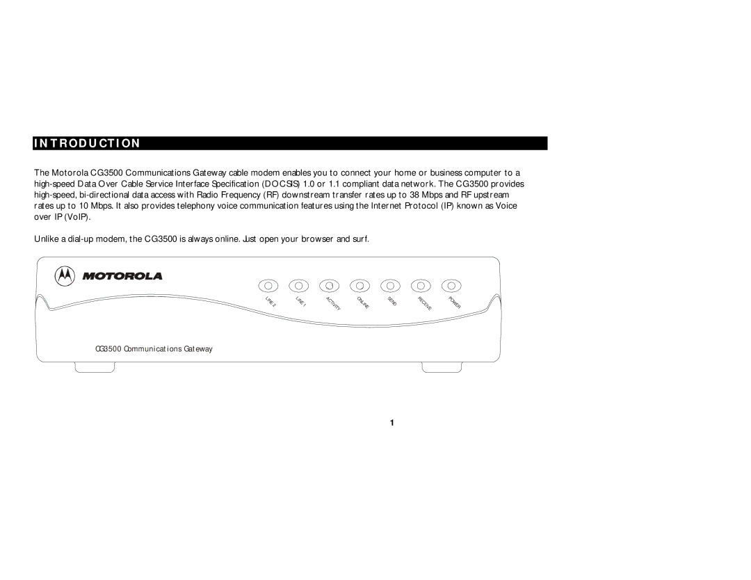 Motorola CG3500 manual Introduction 