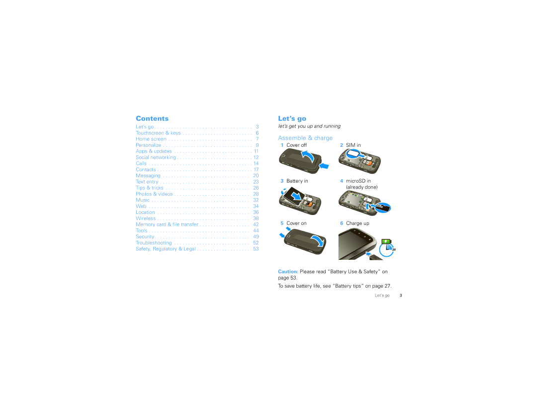 Motorola CLIQ 2 manual Contents, Let’s go 