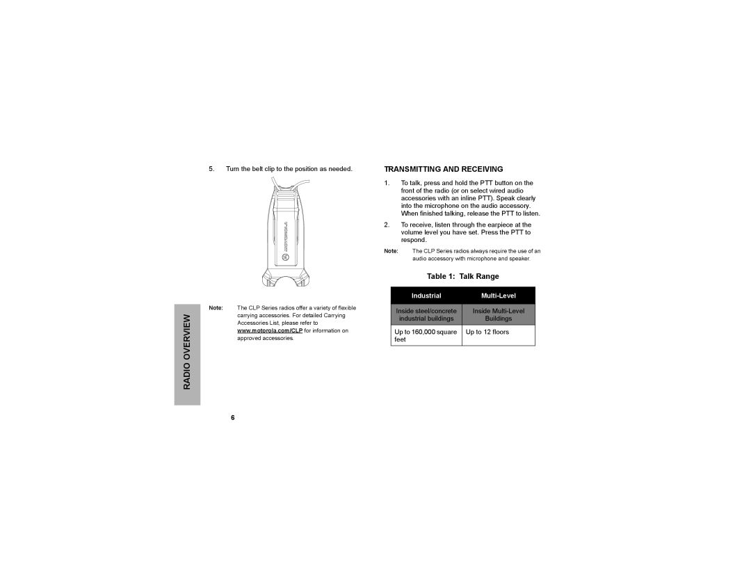 Motorola CLP1010, CLP1040, CLP series manual Transmitting and Receiving, Talk Range 