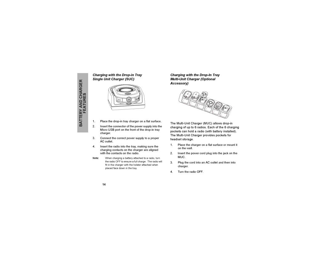 Motorola CLP series, CLP1040, CLP1010 manual Charging with the Drop-in Tray Single Unit Charger SUC 