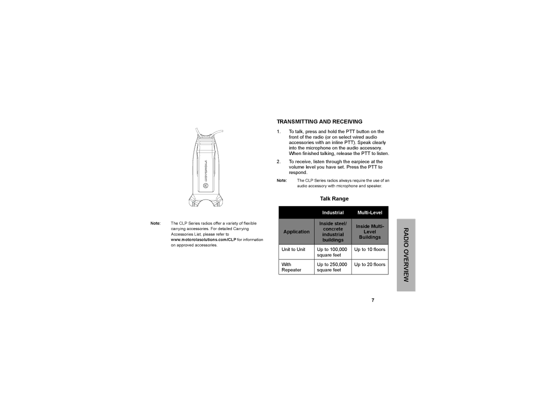 Motorola CLP1060 manual Transmitting and Receiving, Talk Range 