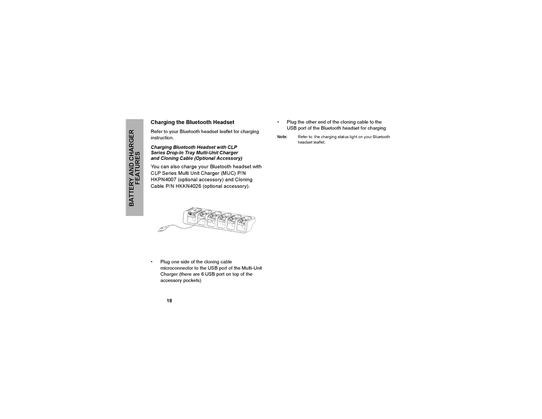 Motorola CLP1060 manual Charging the Bluetooth Headset 