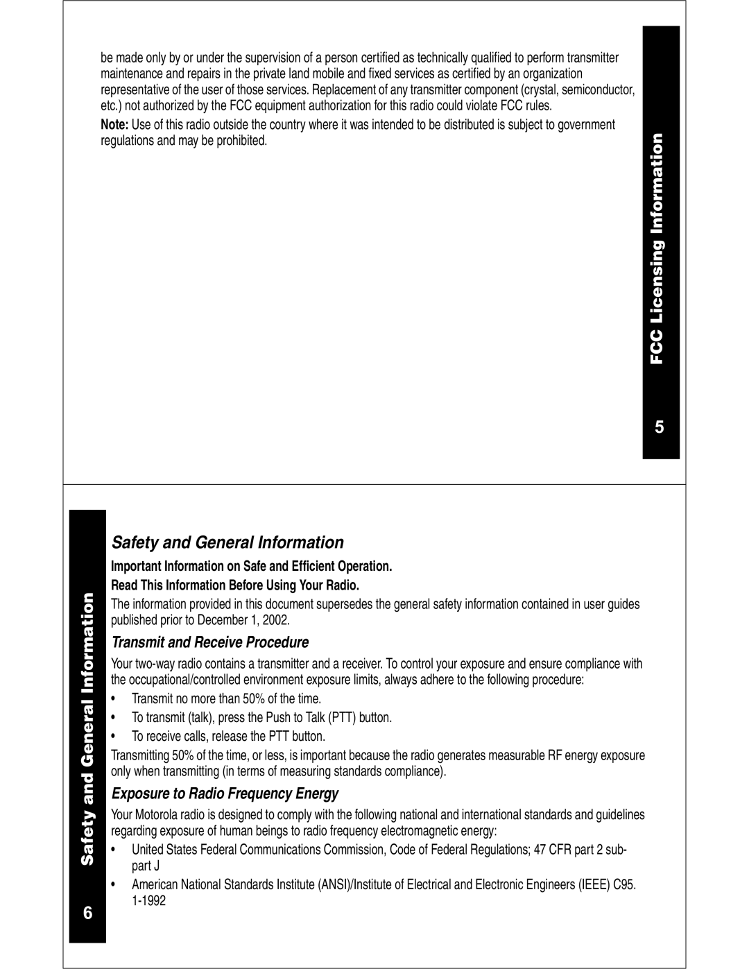 Motorola CLS1110 CLS1410 manual Transmit and Receive Procedure, Exposure to Radio Frequency Energy 