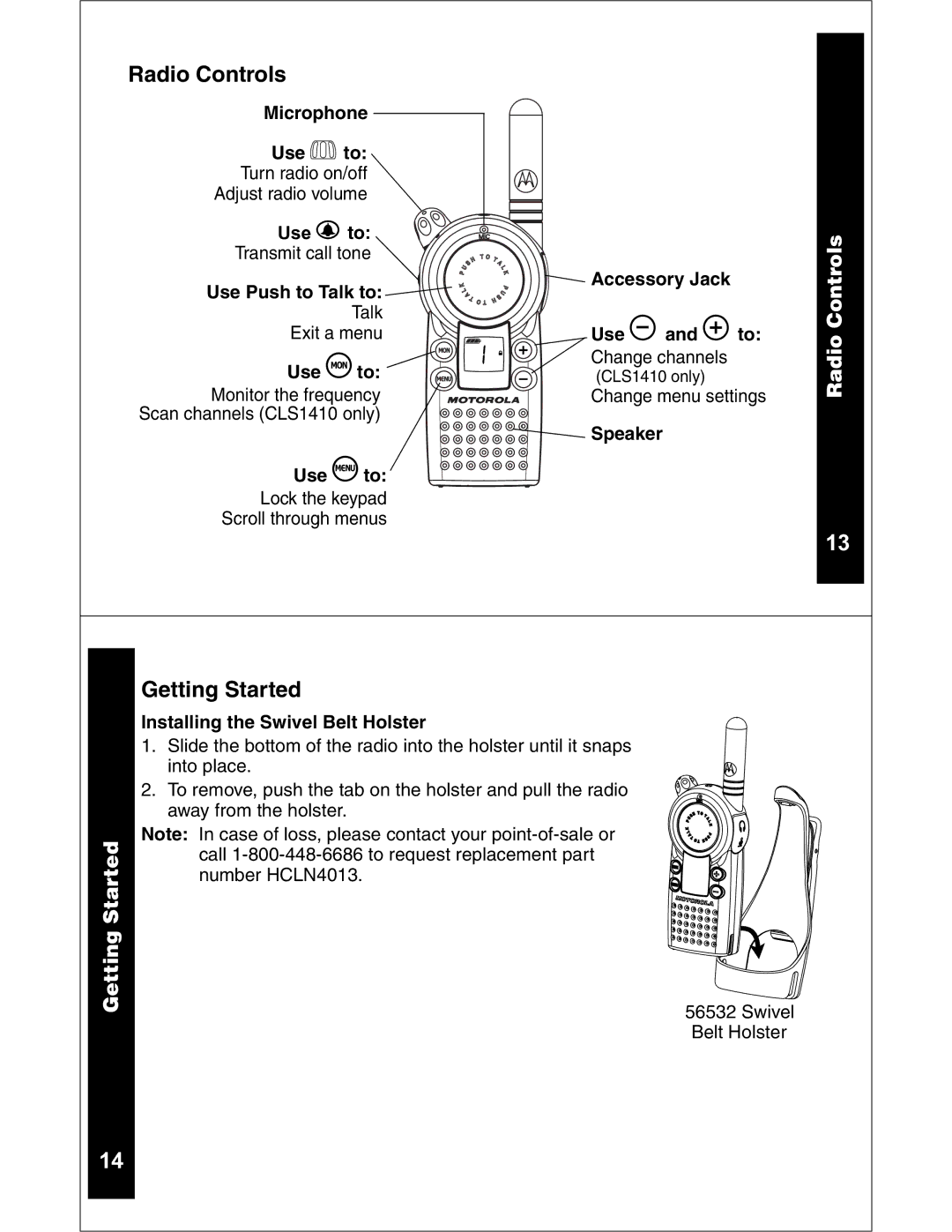 Motorola CLS1110 CLS1410 manual Radio Controls, Getting Started 