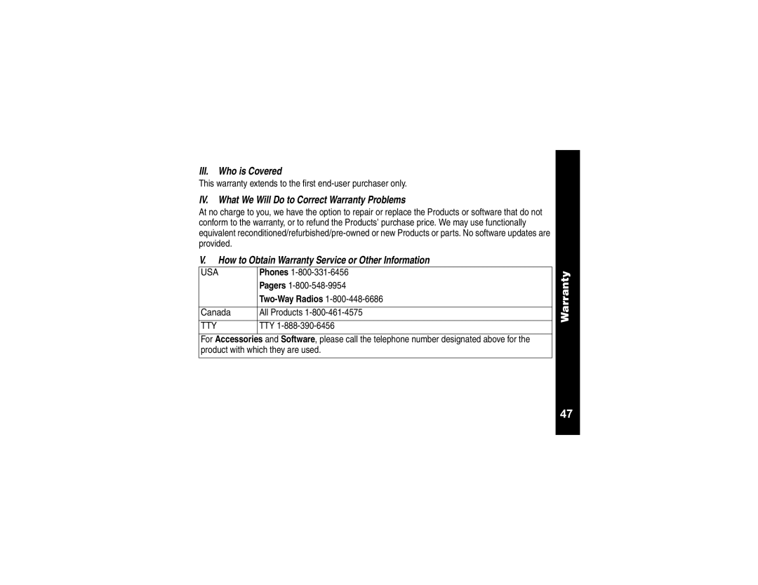 Motorola CLS1110 manual III. Who is Covered, IV. What We Will Do to Correct Warranty Problems 