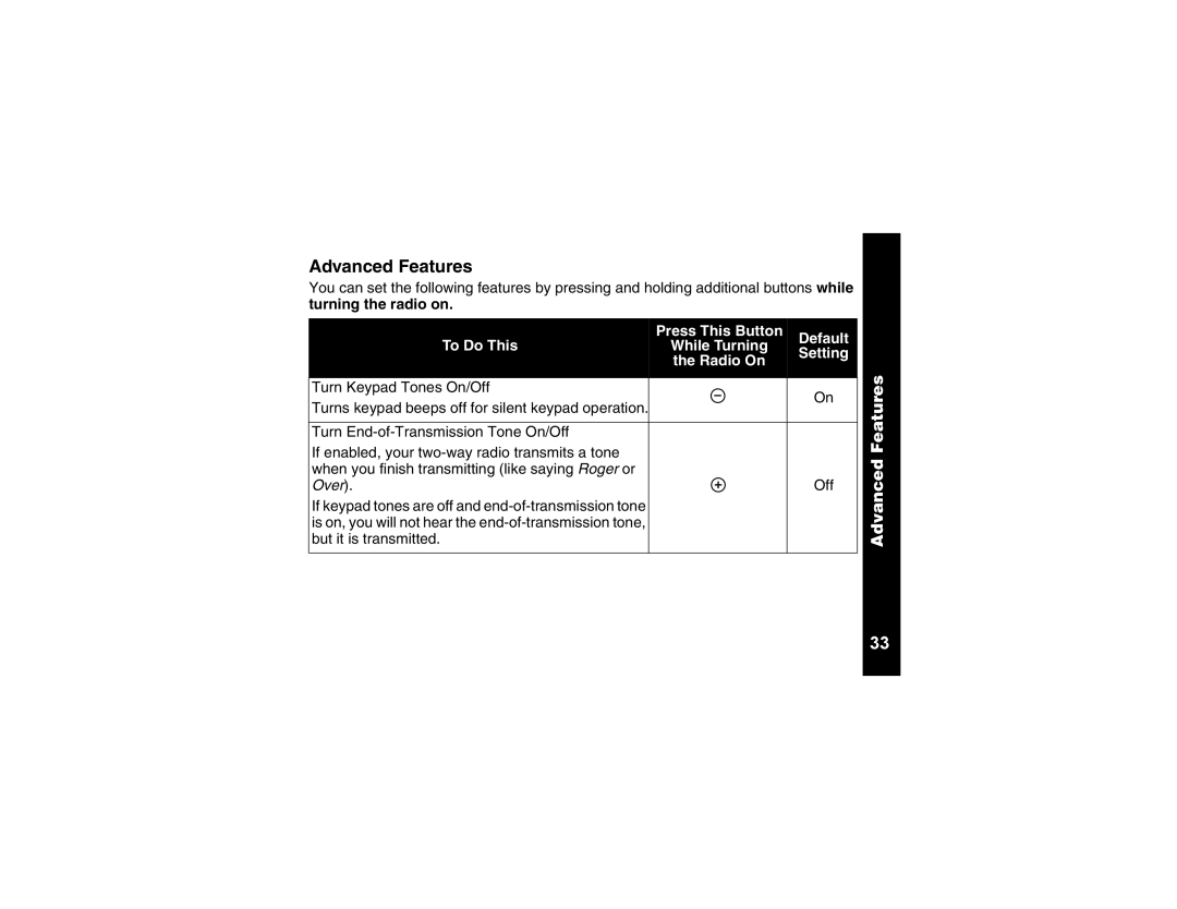 Motorola CLS1110, CLS1410 manual Advanced Features, Turning the radio on 