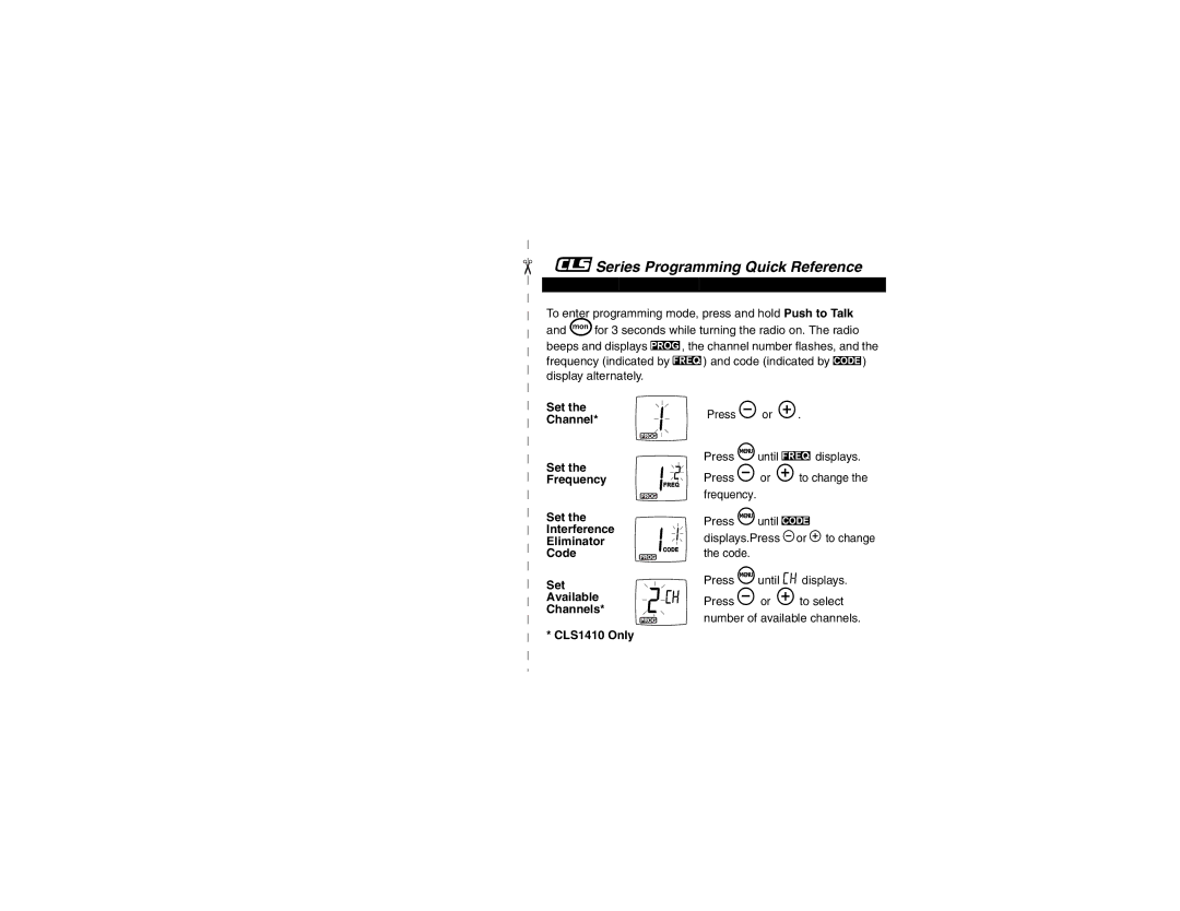 Motorola CLS1110, CLS1410 manual Series Programming Quick Reference 