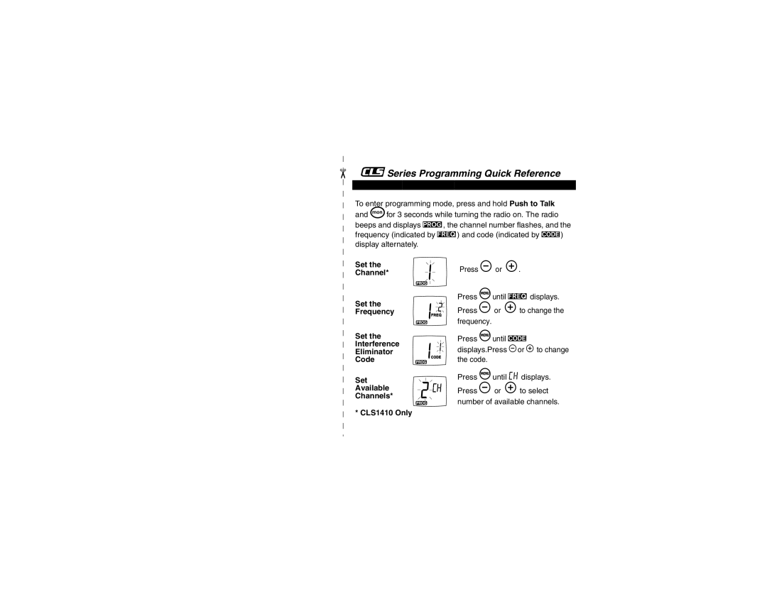 Motorola CLS1410 manual Series Programming Quick Reference 