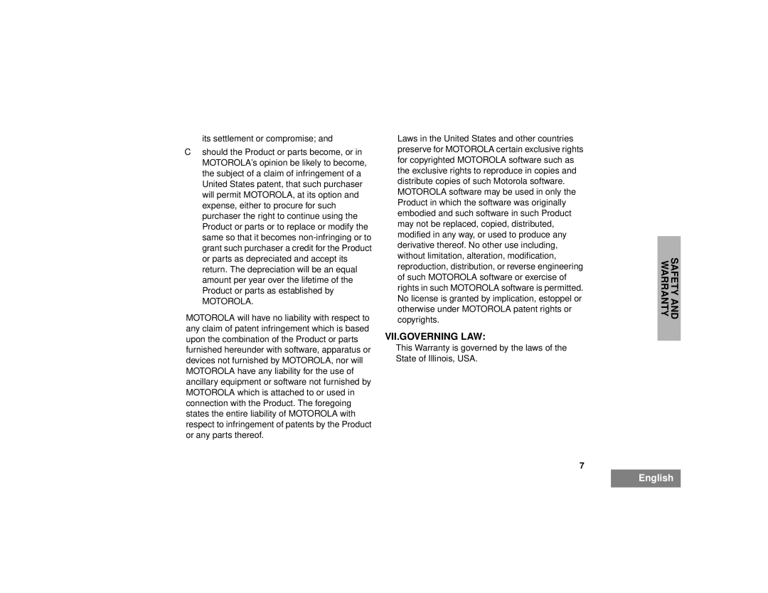 Motorola CM200 manual Vii.Governing Law 