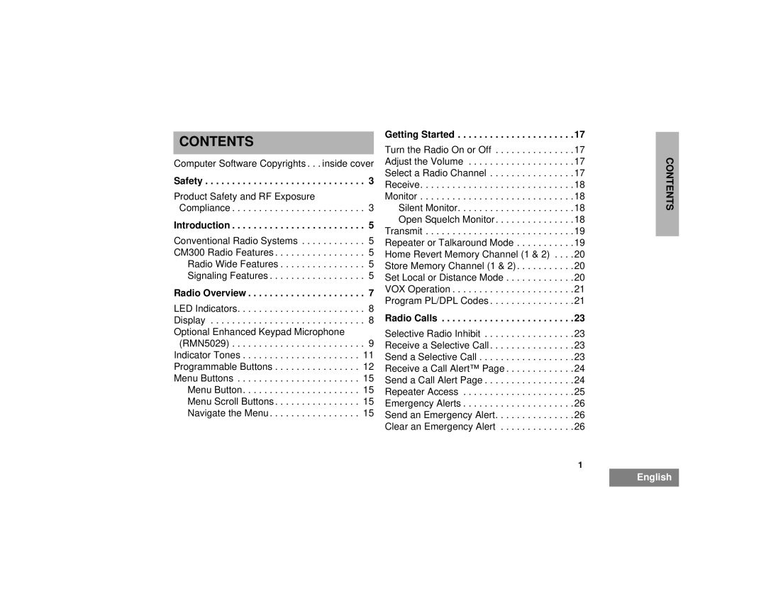 Motorola CM300 manual Contents 