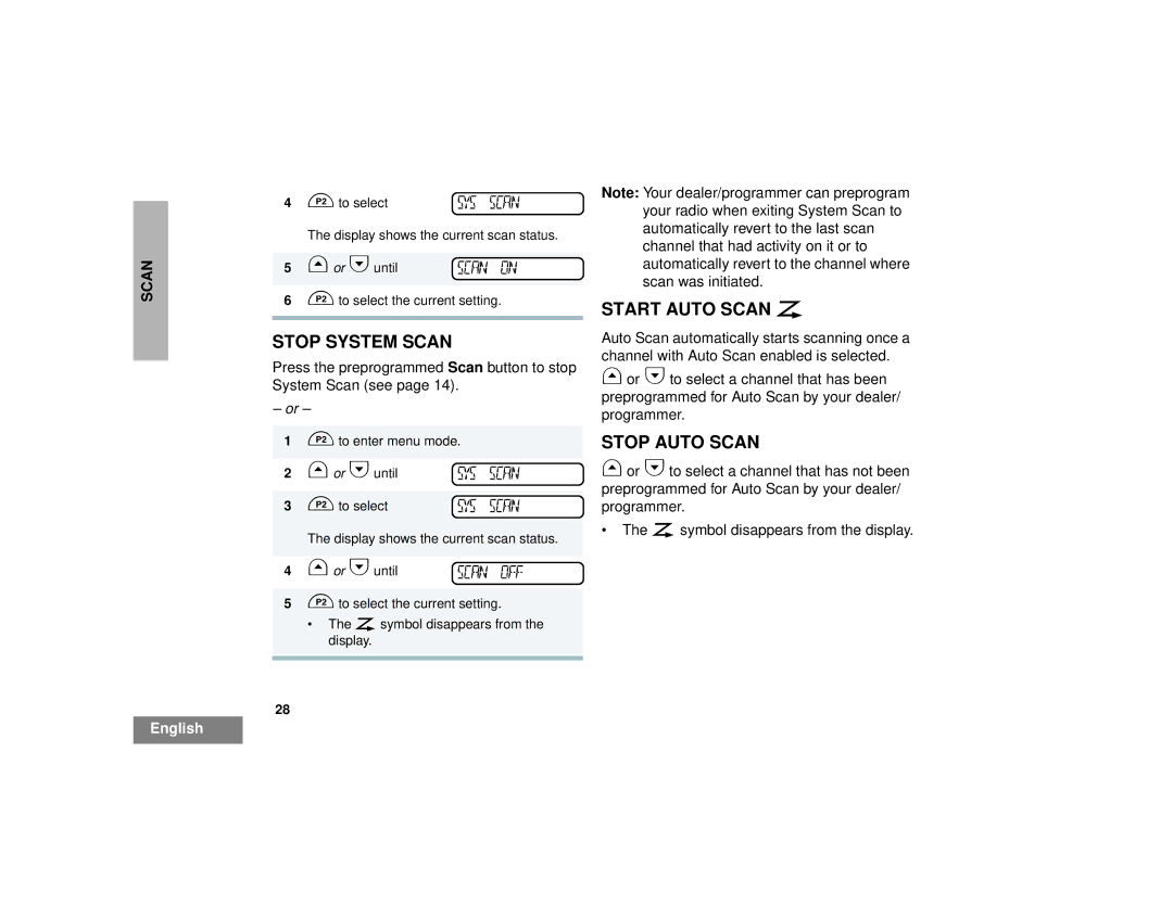 Motorola CM300 manual Stop System Scan, Start Auto Scan G, Stop Auto Scan 