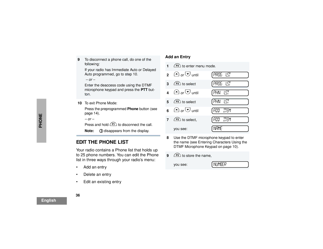 Motorola CM300 manual Edit the Phone List, Add an Entry 