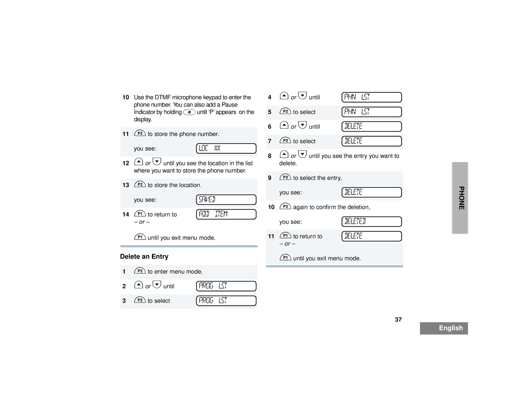 Motorola CM300 manual Delete an Entry, Loc 