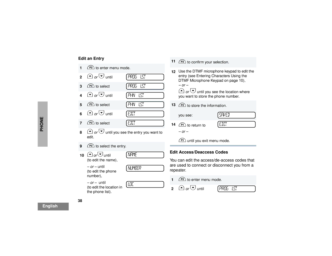 Motorola CM300 manual Edit an Entry, Edit Access/Deaccess Codes 