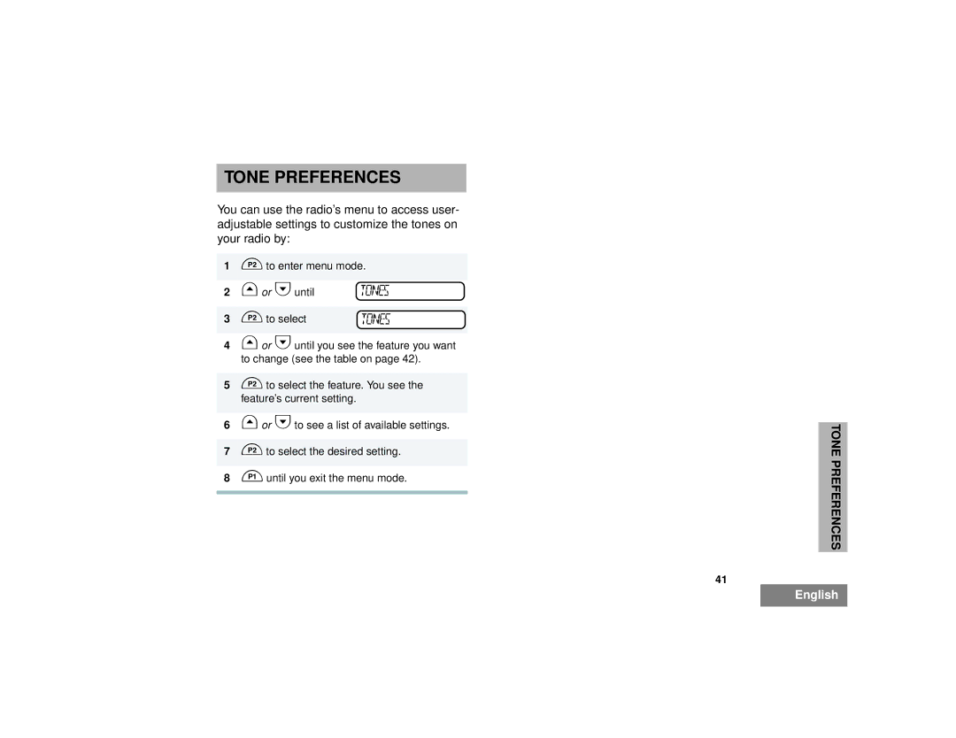 Motorola CM300 manual Tone Preferences 